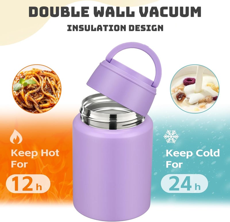 Haweek Soup Thermo for Hot Food Kids 16oz Insulated Food Jar Leakproof Thermo Lunch Container for Kids Wide-Mouth Stainless Steel Lunch Box for School with Handle Folding Spoon(3+)​ - Image 5